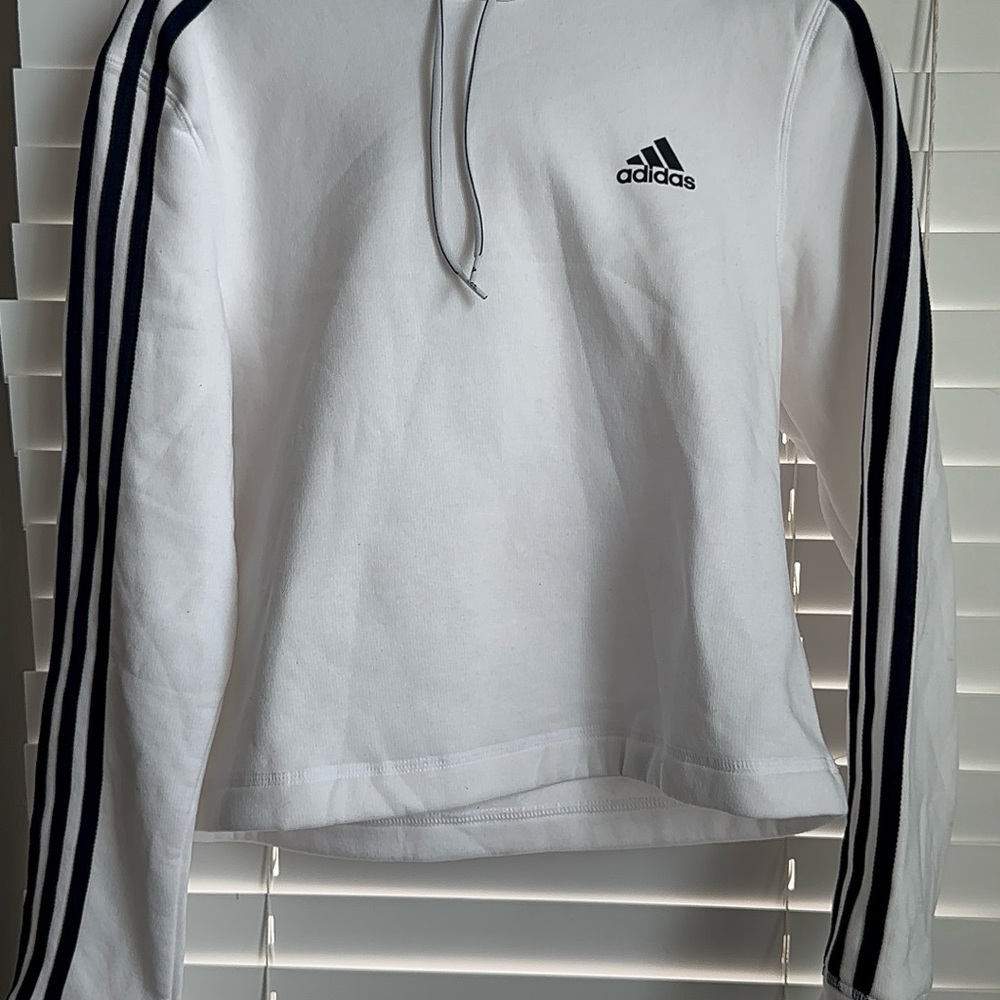 adidas White Hoodie with Black Stripes